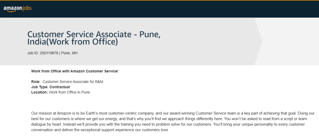 Amazon jobs Pune Freshers 2025